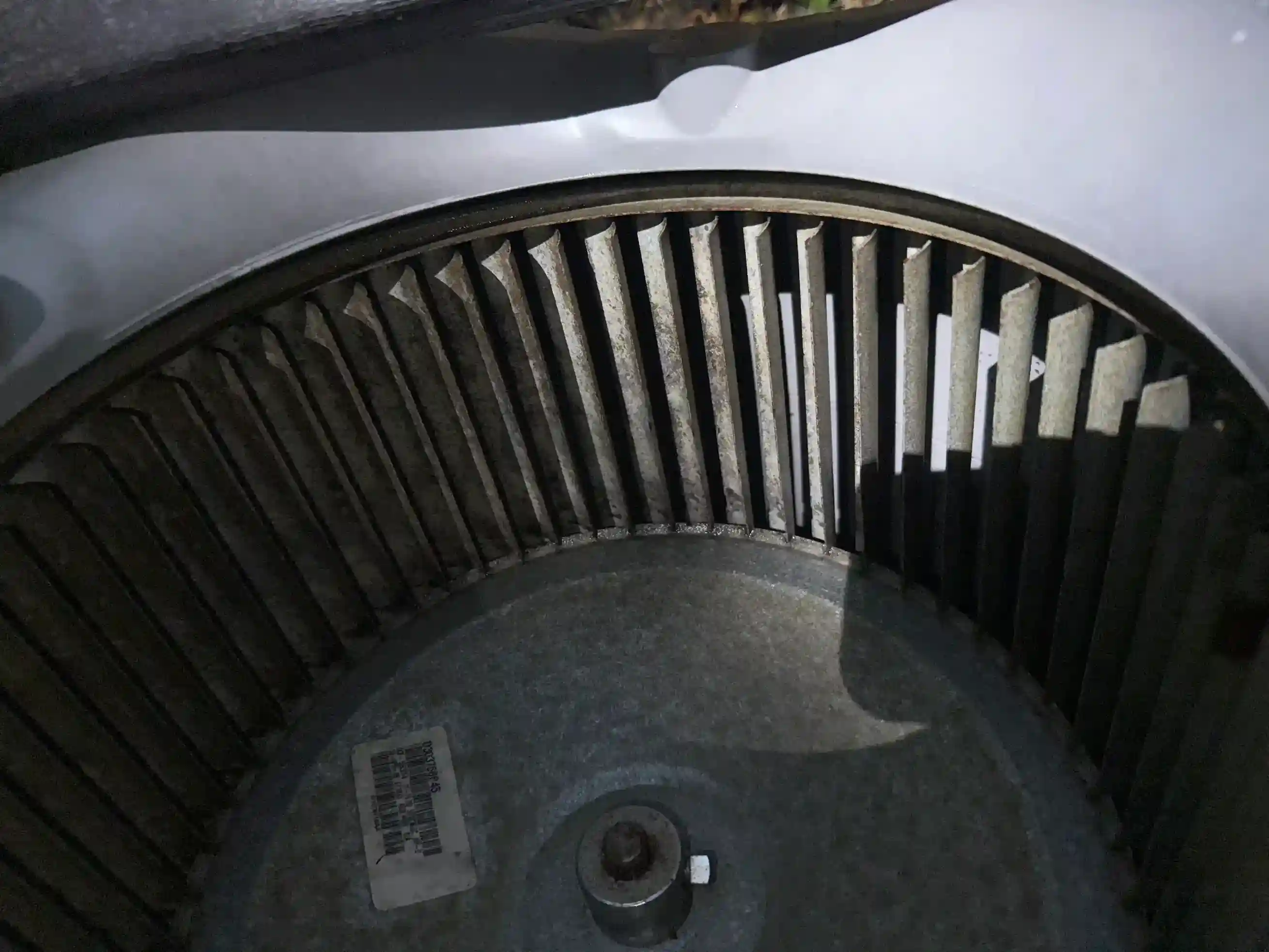 Squirrel cage blower wheel with all fan blades restored to clean condition